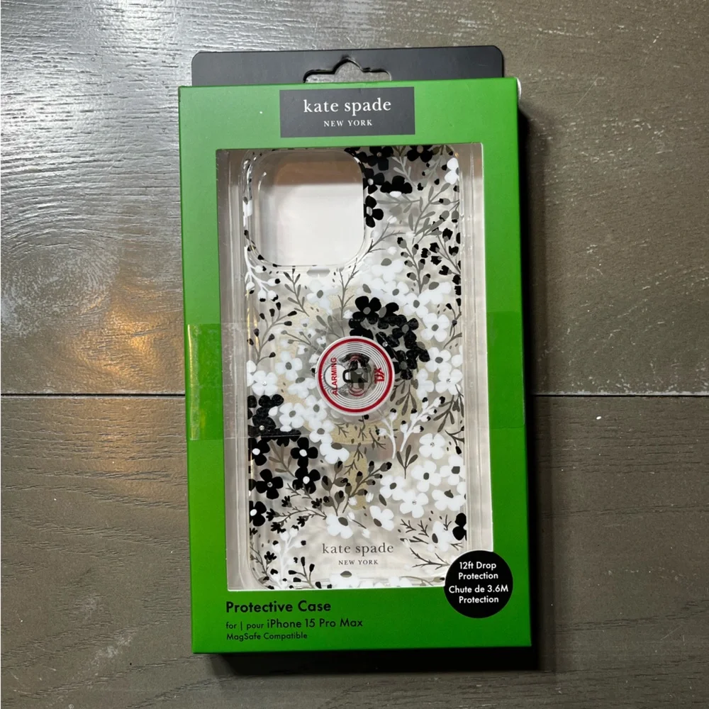 Kate Spade iPhone 15 Pro Max Protective Case Black White Clear Floral NIB